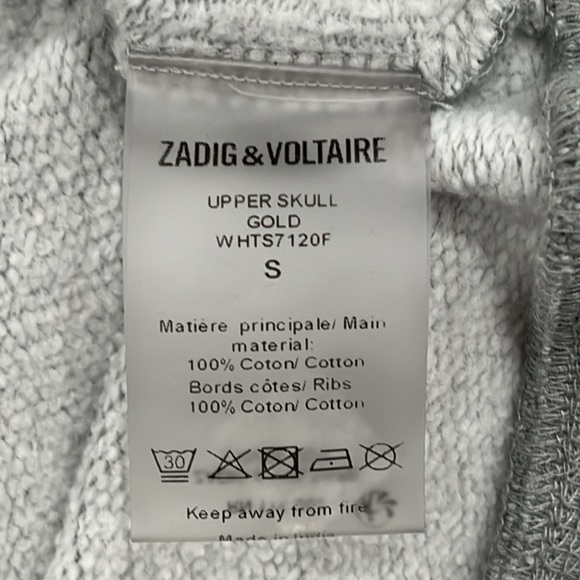Zadig & Voltaire Gold Skull Grey Sweatshirt Oversized Cotton size S - Picture 11 of 11